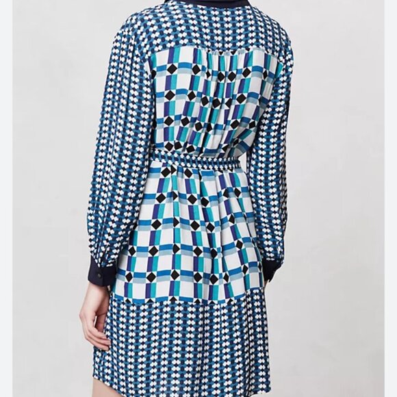 Anthropologie Maeve mini shirt dress Womens 6 geometric blue white preppy spring - Picture 2 of 11